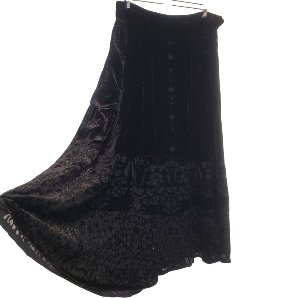 Coldwater Creek Velvet Burnout Beaded Maxi Skirt Size L Black Witchy Whimsigoth